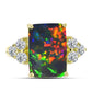 Inel din Argint 925 Placat cu Aur ( 3.52 grame ) cu Opal Etiopian Negru Lega Dembi și Topaz Alb 5.57 Carate