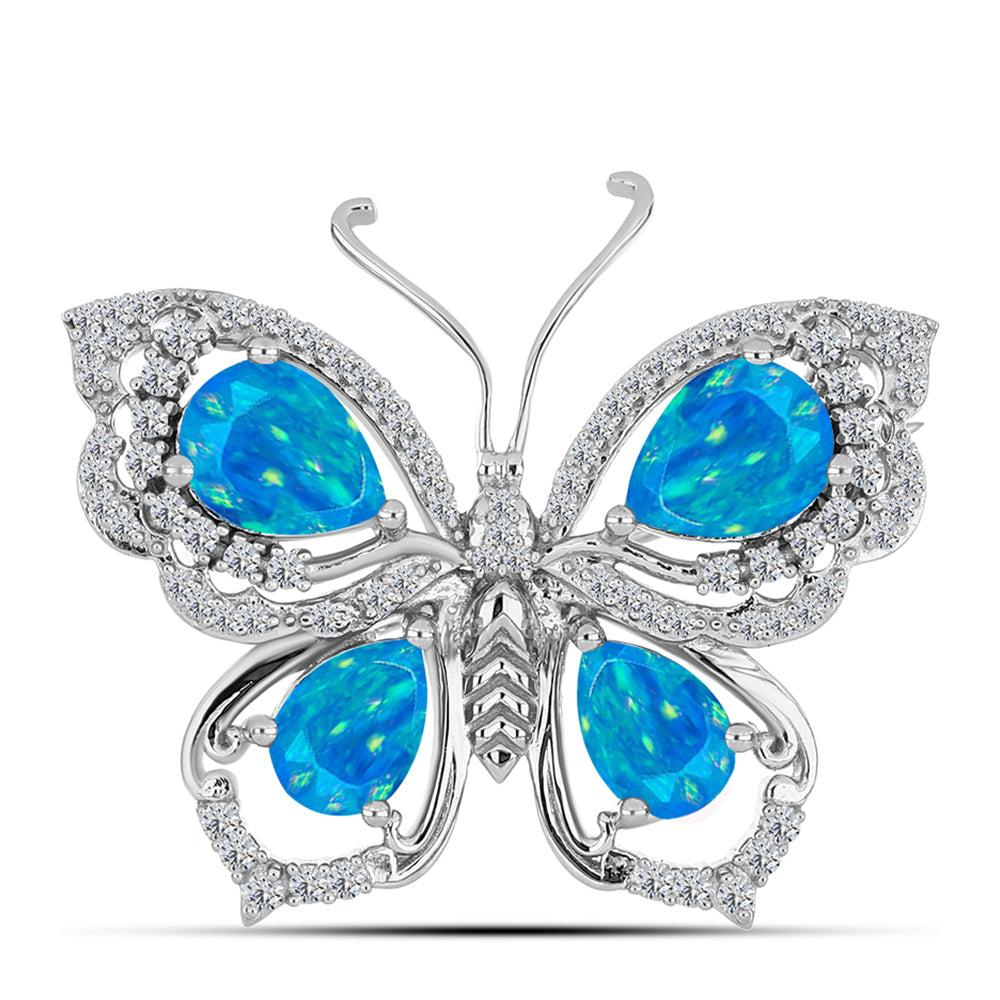 Broşă din Argint 925 ( 4.79 grame ) cu Opal Etiopian Albastru ”Paradis” și Topaz Alb 2.64 Carate 1 