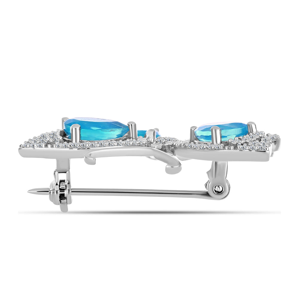 Broşă din Argint 925 ( 4.79 grame ) cu Opal Etiopian Albastru ”Paradis” și Topaz Alb 2.64 Carate 2 