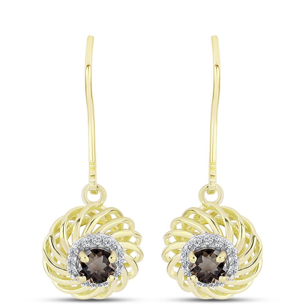 Cercei din Argint 925 Placat cu Aur ( 2.58 grame ) cu Cuarț Gondo Fumuriu și Topaz Alb 0.68 Carate 1 