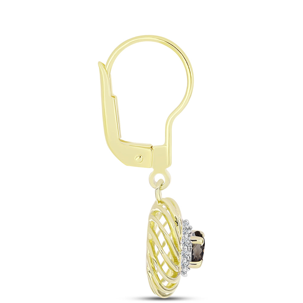 Cercei din Argint 925 Placat cu Aur ( 2.58 grame ) cu Cuarț Gondo Fumuriu și Topaz Alb 0.68 Carate 2 