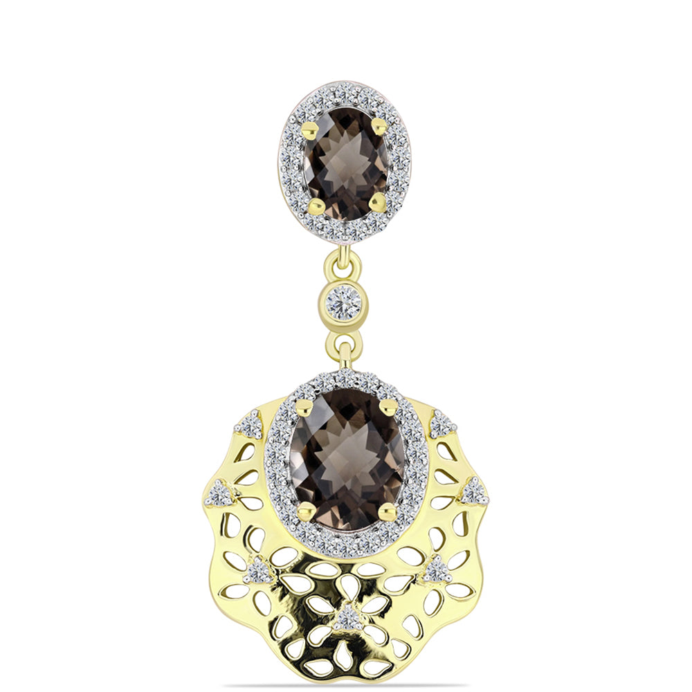 Pandantiv din Argint 925 Placat cu Aur ( 3.89 grame ) cu Cuarț Gondo Fumuriu și Topaz Alb 4.24 Carate