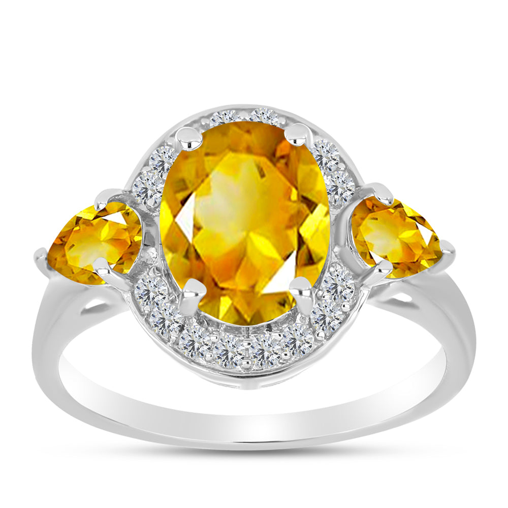 Inel din Argint 925 ( 3 grame ) cu Citrin Ural și Topaz Alb 3.59 Carate 3 