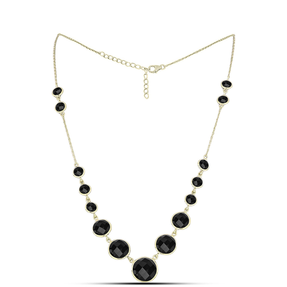 Colier din Argint 925 Placat cu Aur ( 3.59 grame ) cu Obsidian 14.57 Carate 1 