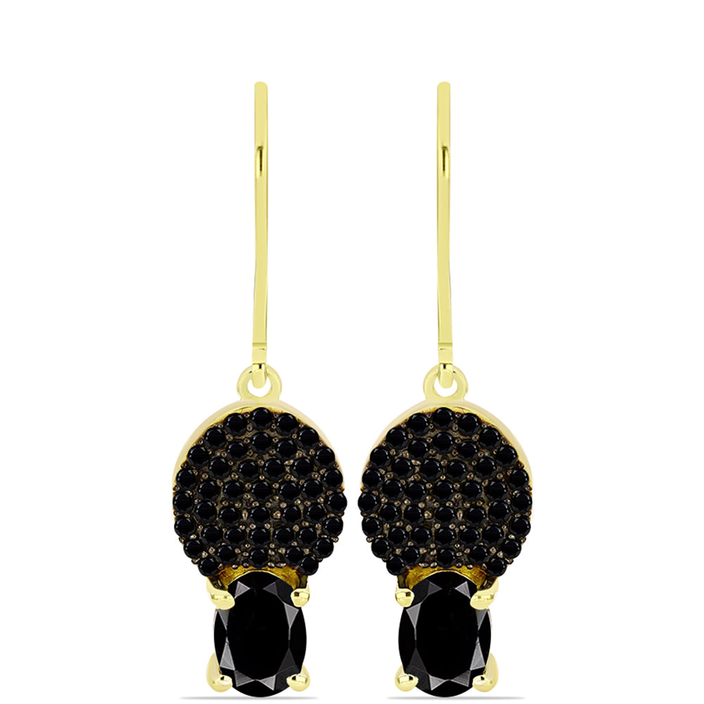 Cercei din Argint 925 Placat cu Aur ( 2.96 grame ) cu Obsidian și Spinel Negru 2.28 Carate