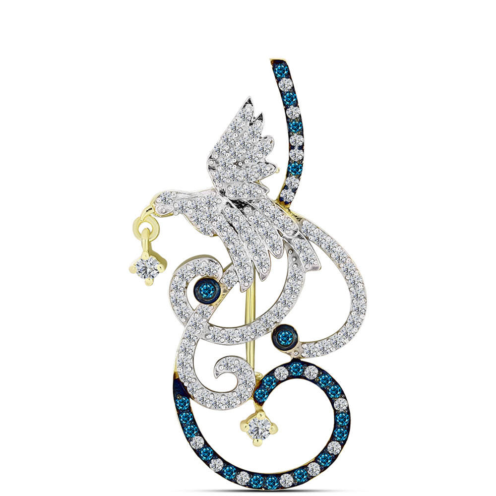 Broşă din Argint 925 Placat cu Aur ( 4.22 grame ) cu Diamant Albastru și Topaz Alb 0.94 Carate 1 