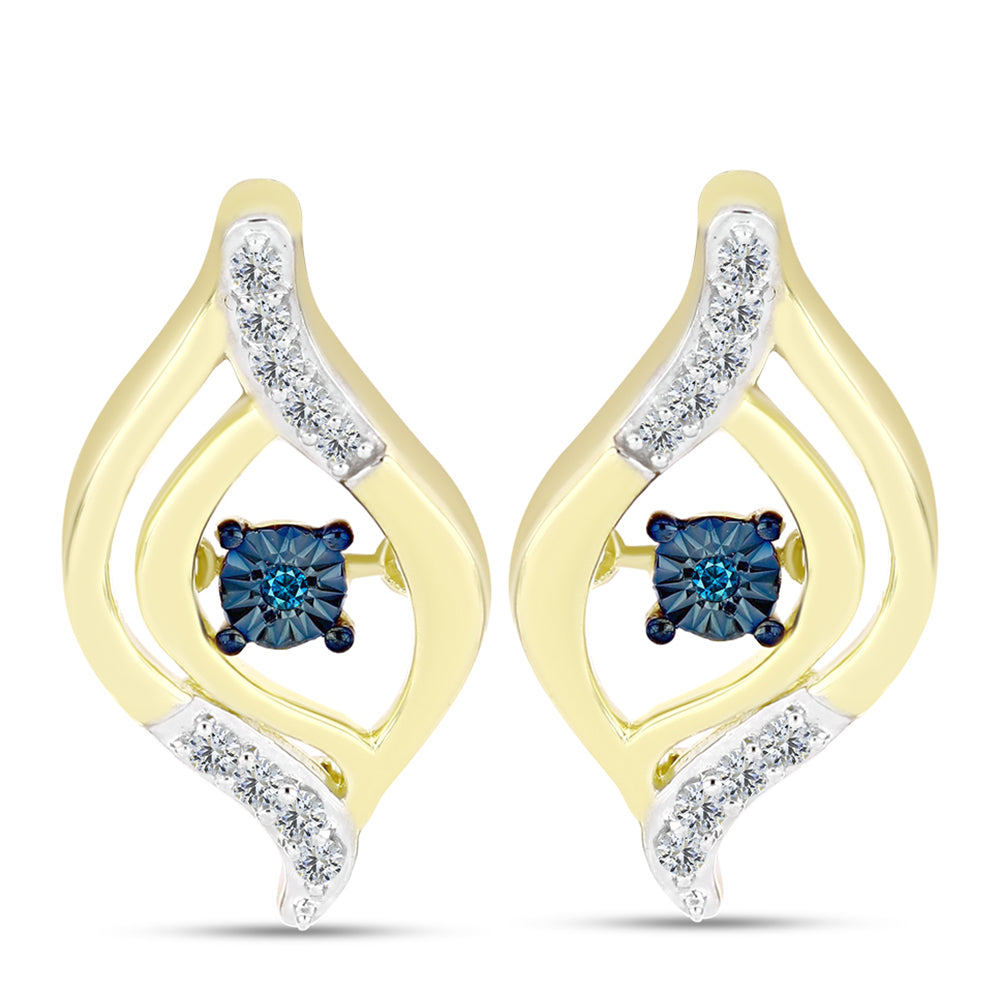 Cercei din Argint 925 Placat cu Aur ( 4.01 grame ) cu Diamant Albastru și Topaz Alb 0.27 Carate