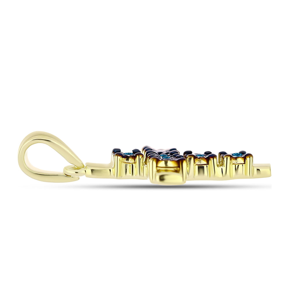 Cruce Pandantiv din Argint 925 Placat cu Aur ( 1.57 grame ) cu Diamant Albastru 0.05 Carate 2 