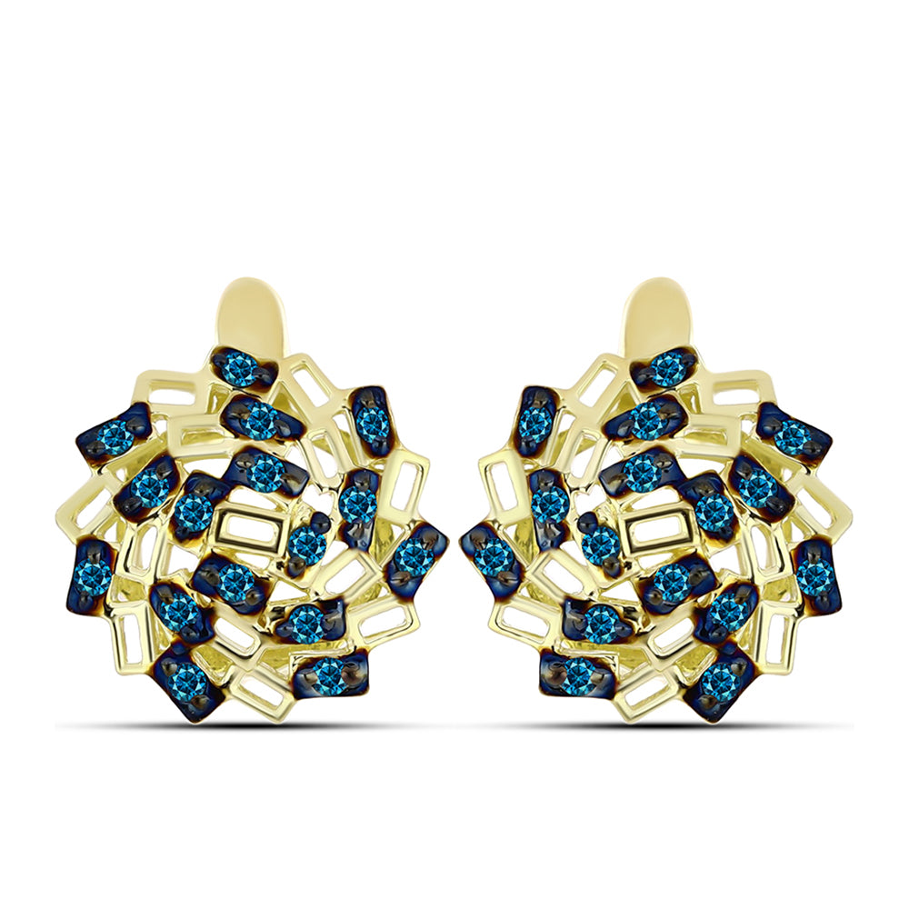 Cercei din Argint 925 Placat cu Aur ( 3.15 grame ) cu Diamant Albastru 0.22 Carate
