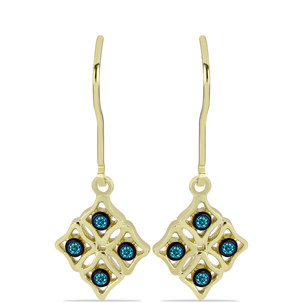 Cercei din Argint 925 Placat cu Aur ( 2.16 grame ) cu Diamant Albastru 0.1 Carate 1 