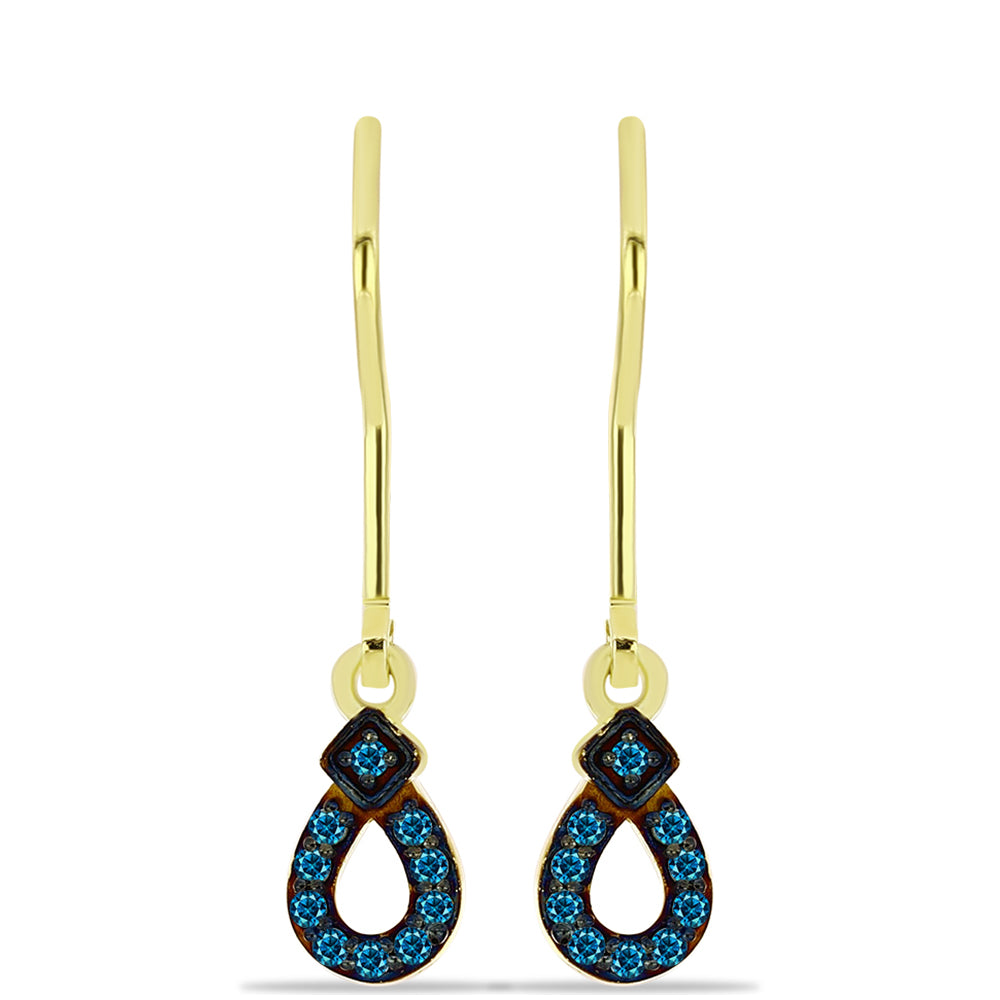 Cercei din Argint 925 Placat cu Aur ( 1.4 grame ) cu Diamant Albastru 0.14 Carate 1 