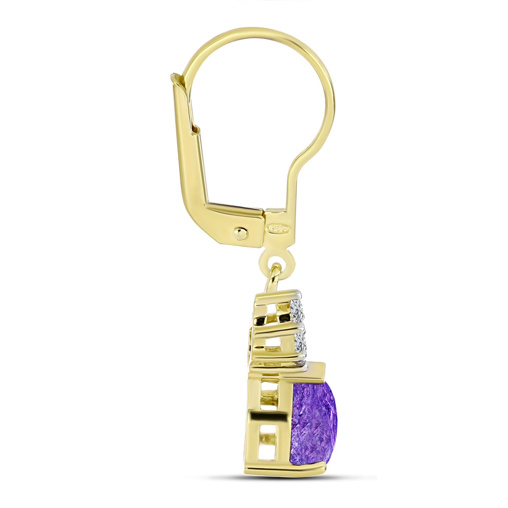 Cercei din Argint 925 Placat cu Aur ( 2.12 grame ) cu Charoit și Topaz Alb 1.7 Carate 2 