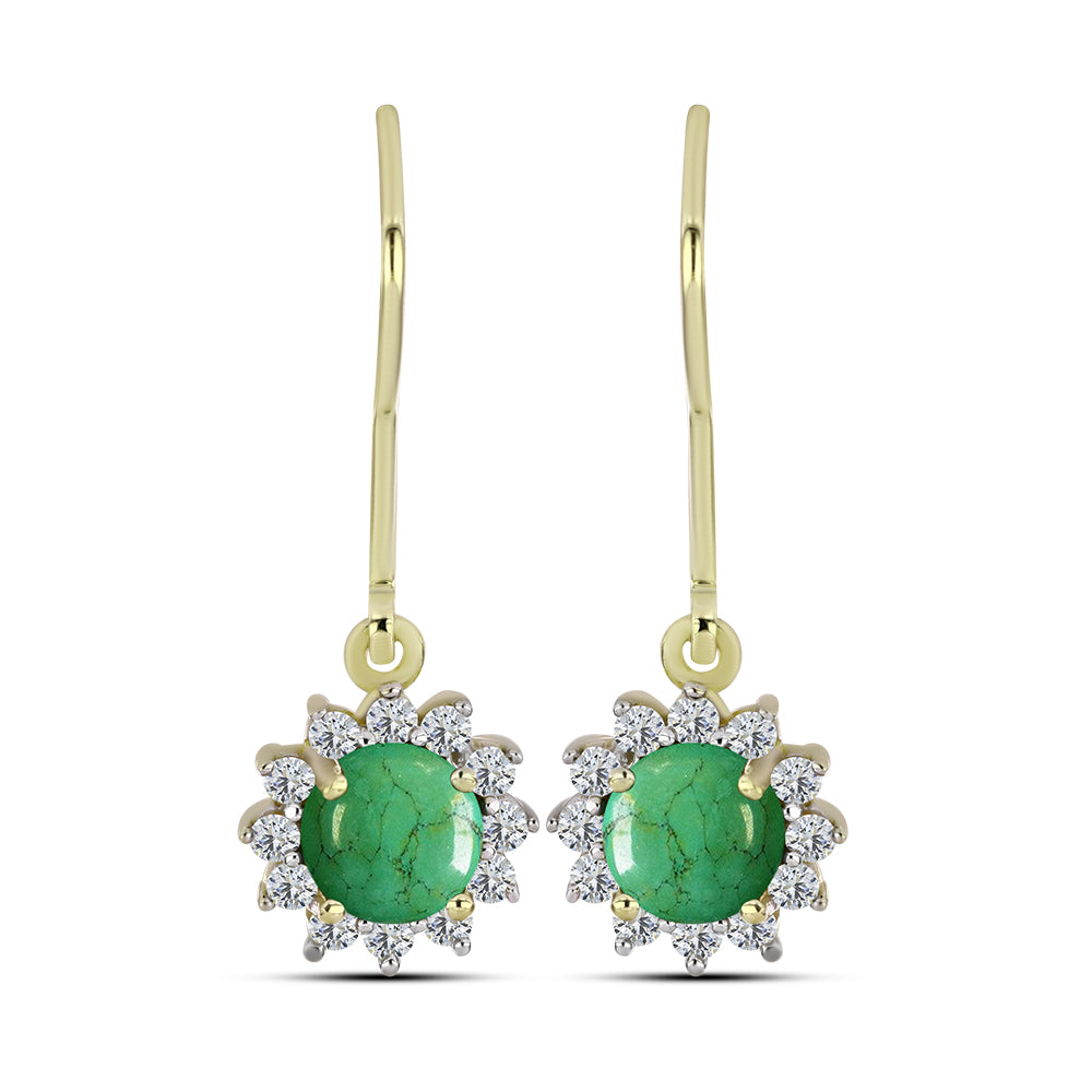 Cercei din Argint 925 Placat cu Aur ( 2.1 grame ) cu Turcoaz Verde Mojave și Topaz Alb 1.42 Carate 1 