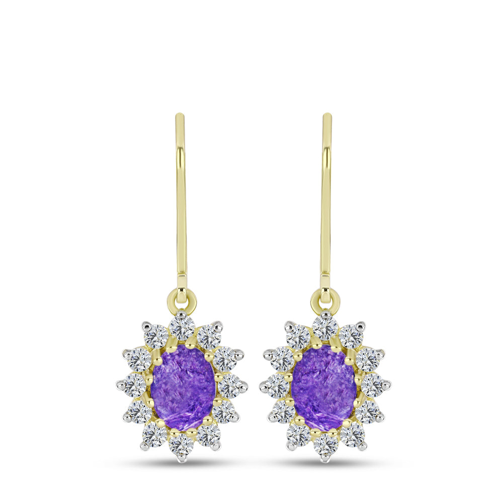Cercei din Argint 925 Placat cu Aur ( 2.64 grame ) cu Charoit și Topaz Alb 2.83 Carate