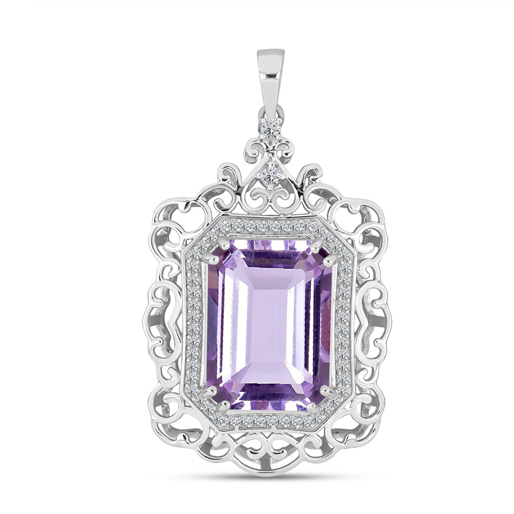 Pandantiv din Argint 925 ( 4.97 grame ) cu Ametist Rose de France și Topaz Alb 12.57 Carate 1 