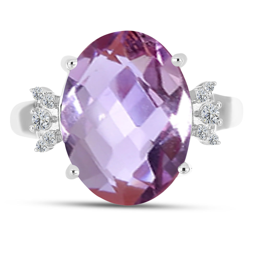 Inel din Argint 925 ( 3.19 grame ) cu Ametist Rose de France și Topaz Alb 9.24 Carate 1 