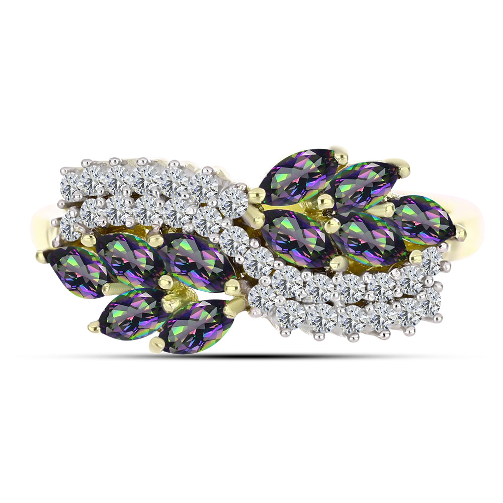 Inel din Argint 925 Placat cu Aur ( 2.44 grame ) cu Topaz Mistic Verde și Topaz Alb 0.91 Carate