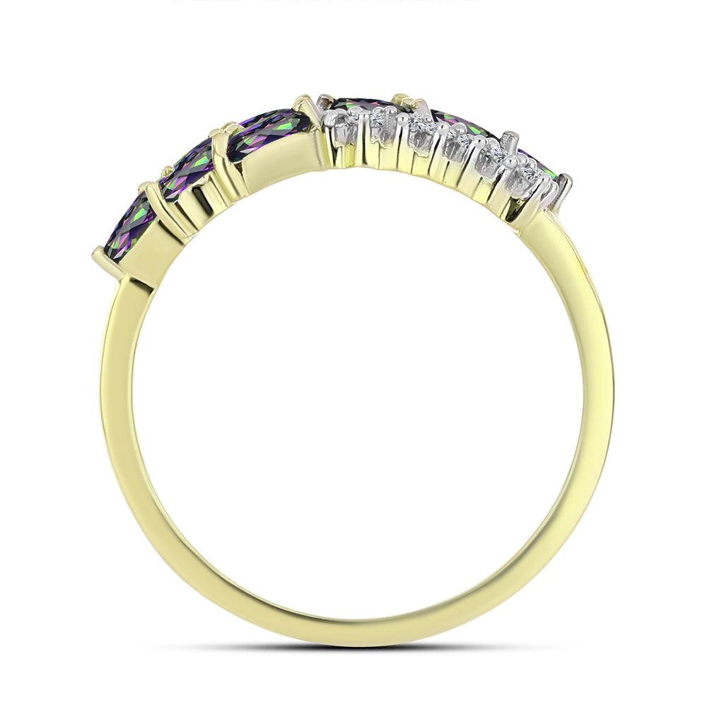 Inel din Argint 925 Placat cu Aur ( 2.44 grame ) cu Topaz Mistic Verde și Topaz Alb 0.91 Carate 2 
