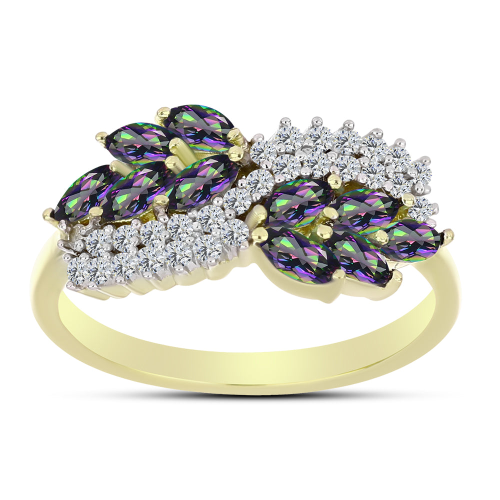Inel din Argint 925 Placat cu Aur ( 2.44 grame ) cu Topaz Mistic Verde și Topaz Alb 0.91 Carate