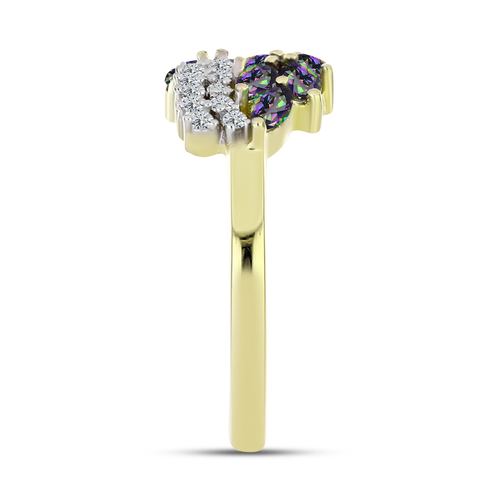 Inel din Argint 925 Placat cu Aur ( 2.44 grame ) cu Topaz Mistic Verde și Topaz Alb 0.91 Carate