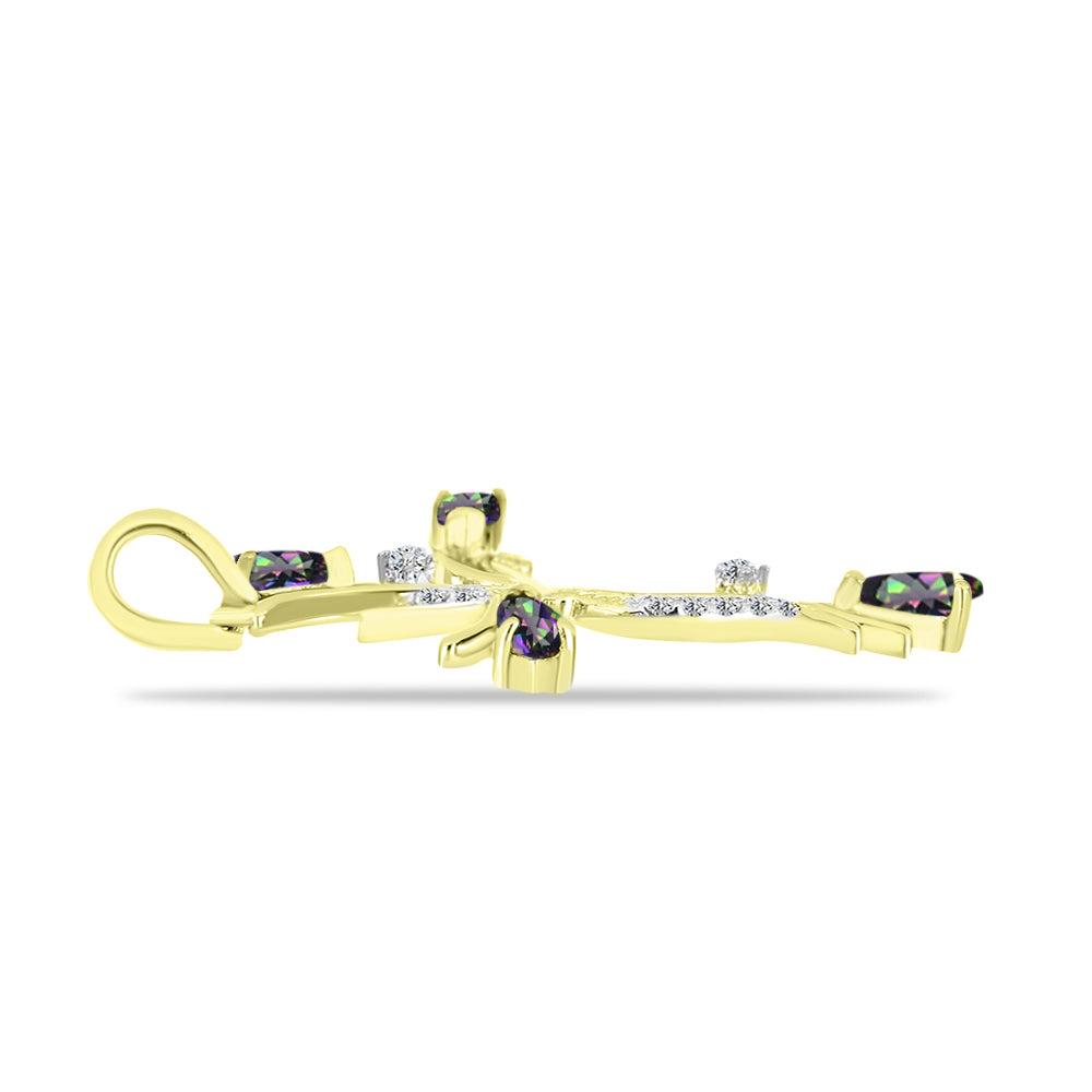 Cruce Pandantiv din Argint 925 Placat cu Aur ( 2.22 grame ) cu Topaz Mistic Verde și Topaz Alb 0.55 Carate 2 