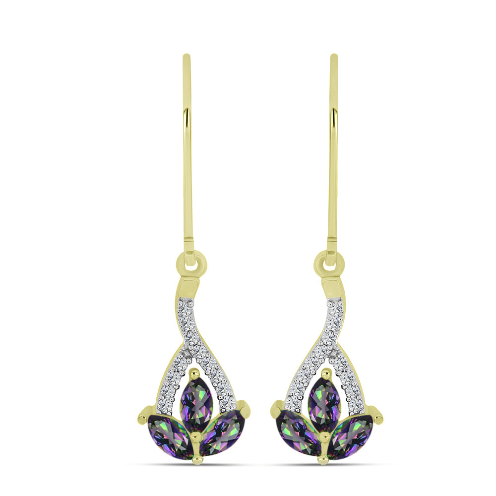 Cercei din Argint 925 Placat cu Aur ( 1.8 grame ) cu Topaz Mistic Verde și Topaz Alb 0.85 Carate