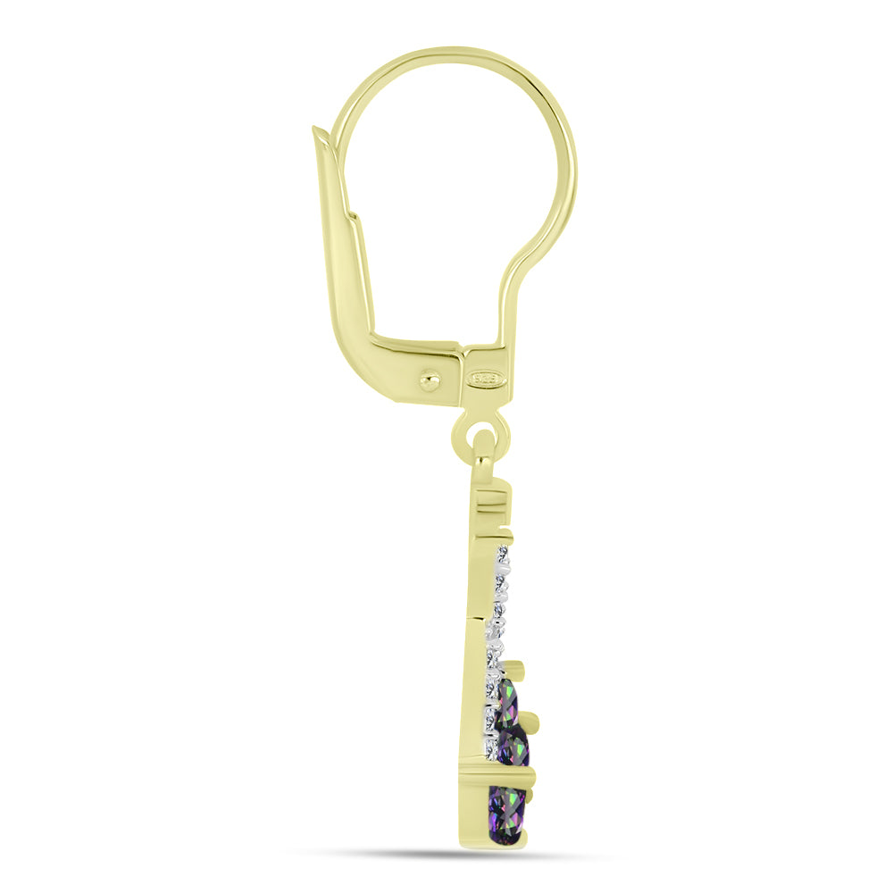 Cercei din Argint 925 Placat cu Aur ( 1.8 grame ) cu Topaz Mistic Verde și Topaz Alb 0.85 Carate