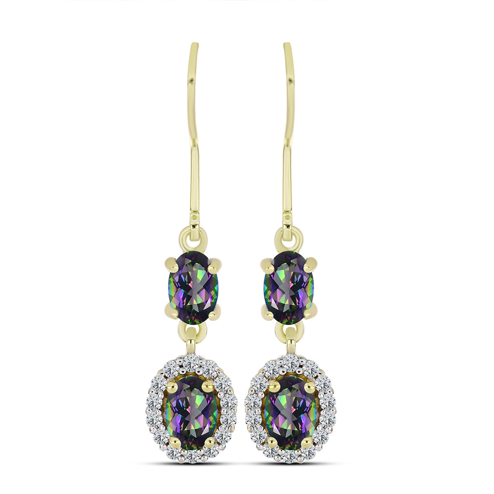 Cercei din Argint 925 Placat cu Aur ( 2.44 grame ) cu Topaz Mistic Verde și Topaz Alb 1.69 Carate 1 