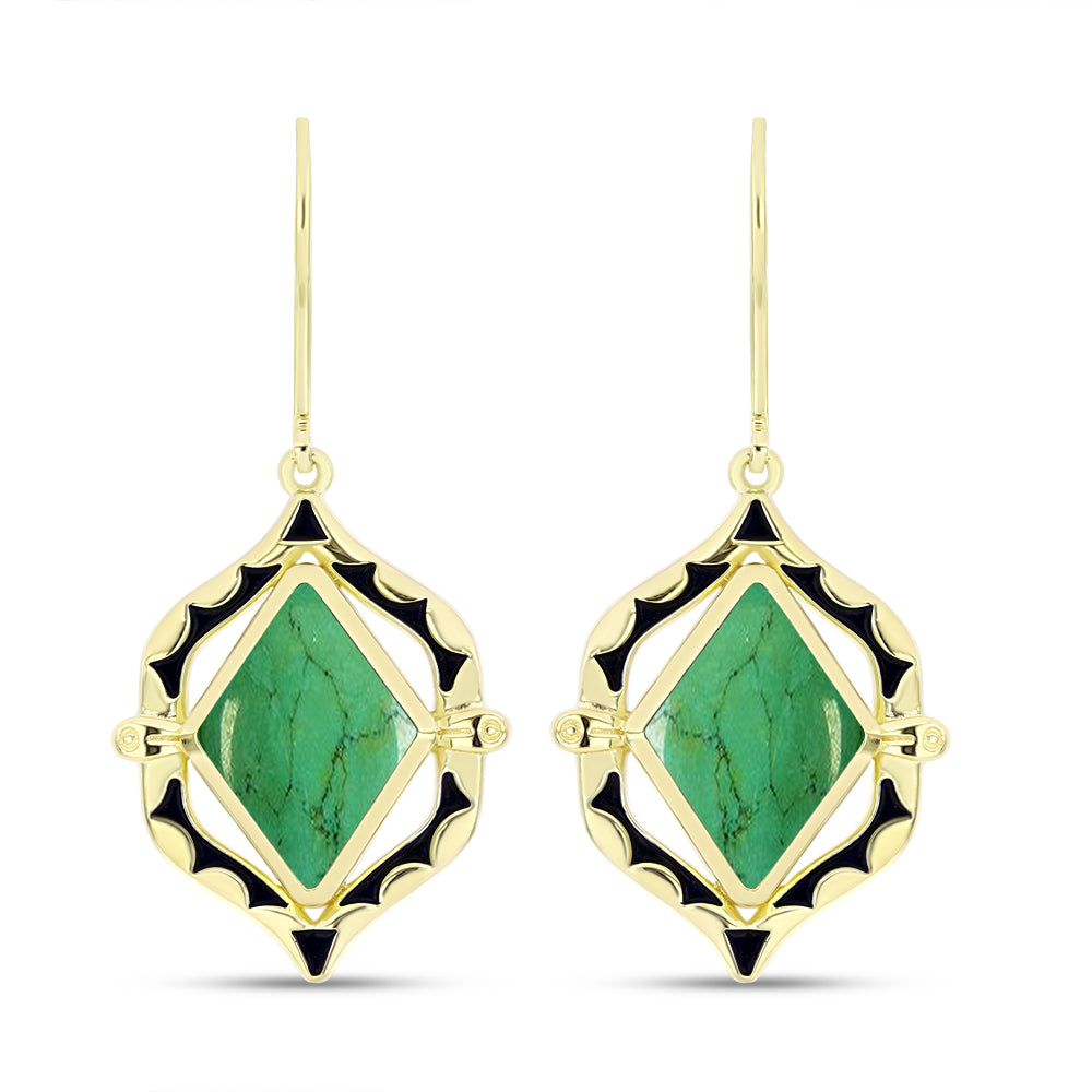 Cercei din Argint 925 Placat cu Aur ( 5.14 grame ) cu Turcoaz Verde Mojave 6.92 Carate 1 