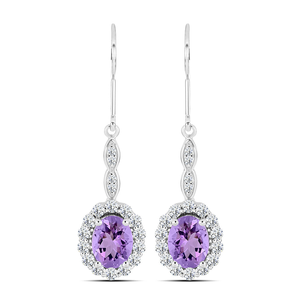 Cercei din Argint 925 ( 3.29 grame ) cu Ametist Rose de France și Topaz Alb 2.98 Carate