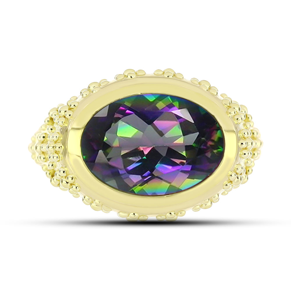 Inel din Argint 925 Placat cu Aur ( 6.63 grame ) cu Topaz Mistic Verde 5.18 Carate 1 