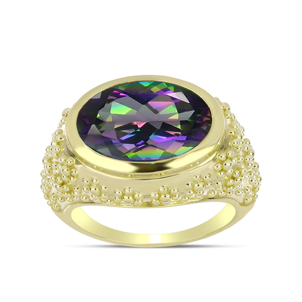 Inel din Argint 925 Placat cu Aur ( 6.63 grame ) cu Topaz Mistic Verde 5.18 Carate 3 