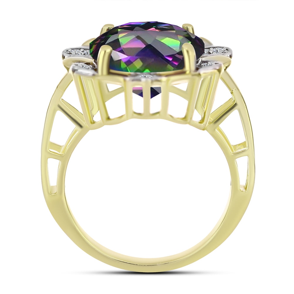 Inel din Argint 925 Placat cu Aur ( 4.14 grame ) cu Topaz Mistic Verde și Topaz Alb 6.03 Carate