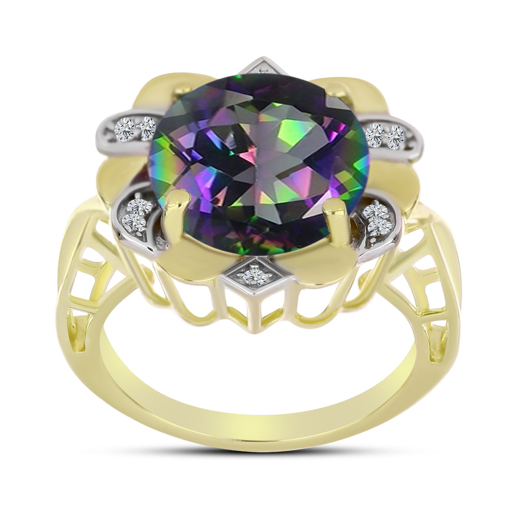 Inel din Argint 925 Placat cu Aur ( 4.14 grame ) cu Topaz Mistic Verde și Topaz Alb 6.03 Carate 3 