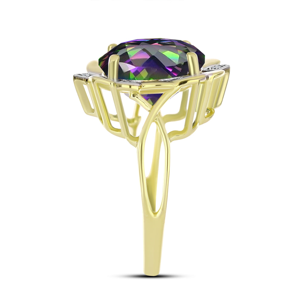 Inel din Argint 925 Placat cu Aur ( 4.14 grame ) cu Topaz Mistic Verde și Topaz Alb 6.03 Carate 4 