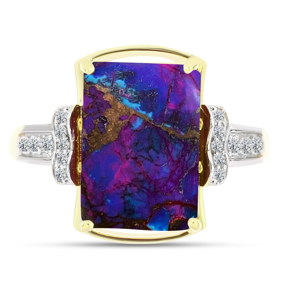 Inel din Argint 925 Placat cu Aur ( 3.67 grame ) cu Turcoaz de Cupru Violet și Topaz Alb 6.8 Carate 1 
