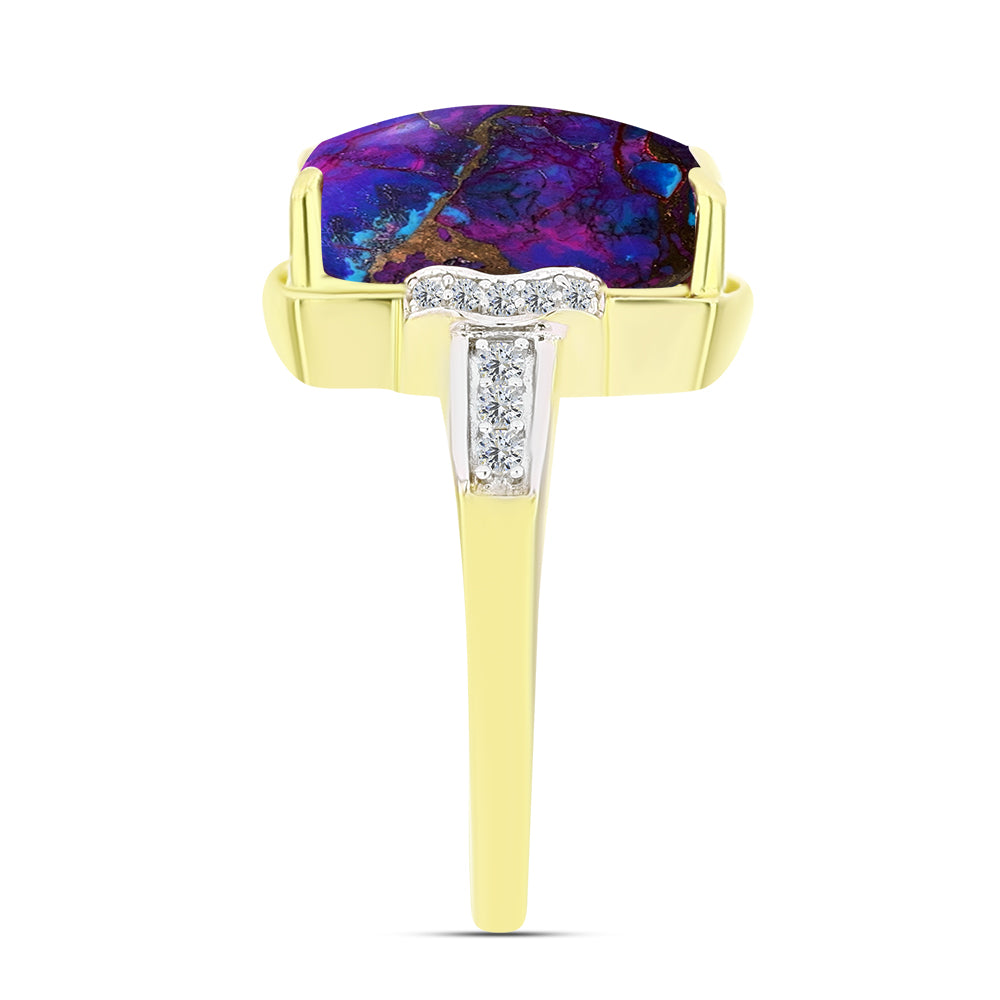 Inel din Argint 925 Placat cu Aur ( 3.67 grame ) cu Turcoaz de Cupru Violet și Topaz Alb 6.8 Carate