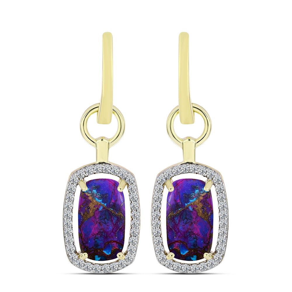 Cercei din Argint 925 Placat cu Aur ( 4.89 grame ) cu Turcoaz de Cupru Violet și Topaz Alb 5.58 Carate