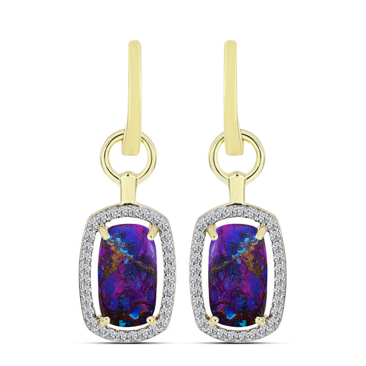 Cercei din Argint 925 Placat cu Aur ( 4.89 grame ) cu Turcoaz de Cupru Violet și Topaz Alb 5.58 Carate