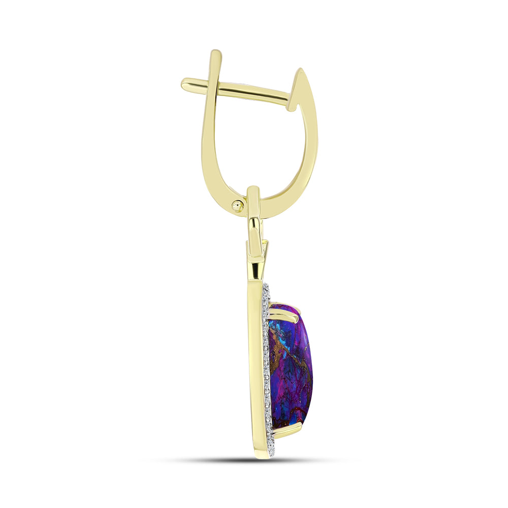 Cercei din Argint 925 Placat cu Aur ( 4.89 grame ) cu Turcoaz de Cupru Violet și Topaz Alb 5.58 Carate 2 