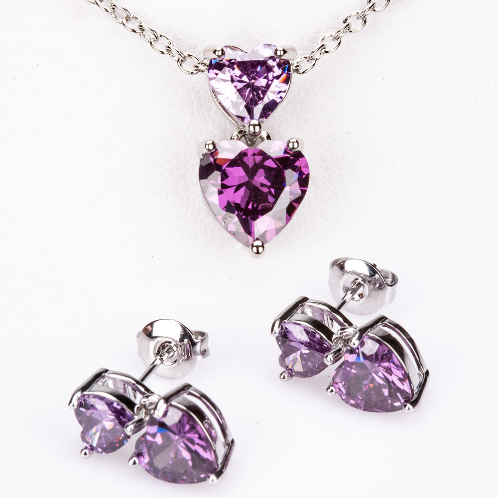 Set din Aliaj Placat cu Aur cu Cristal Violet Emporia® ( Colier+Cercei+Pandantiv ) 1 