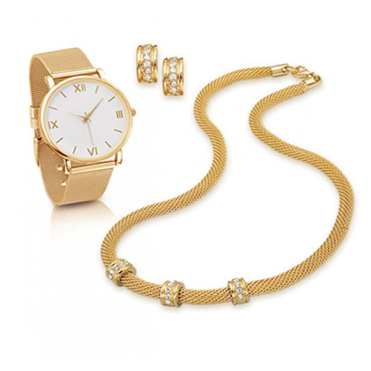 Set din Aliaj Placat cu Aur cu Cristal Alb Emporia® ( Colier+Cercei )