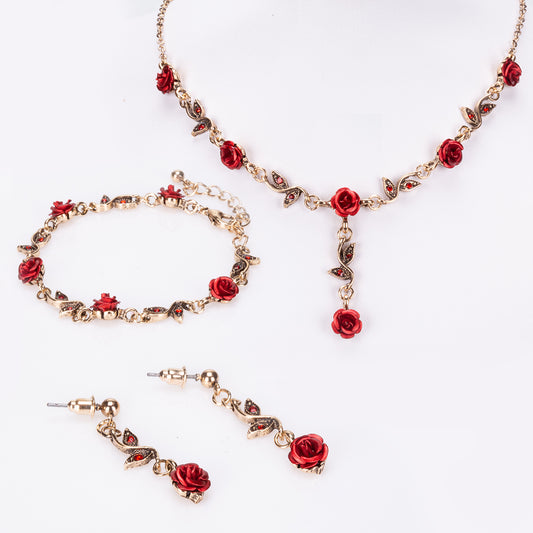 Set din Aliaj Placat cu Aur cu Cristal Roșu Emporia® ( Colier+Cercei+Brățară )