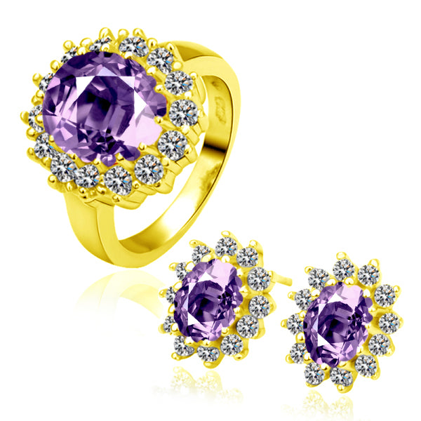 Set din Aliaj Placat cu Aur cu Cristal Violet Emporia® ( Cercei+Inel )