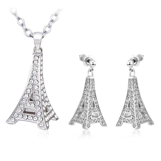 Set din Aliaj Placat cu Aur cu Cristal Alb Emporia® ( Colier+Cercei )