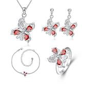 Set din Aliaj Placat cu Aur cu Cristal Roșu Emporia® ( Colier+Cercei+Brățară+Inel )