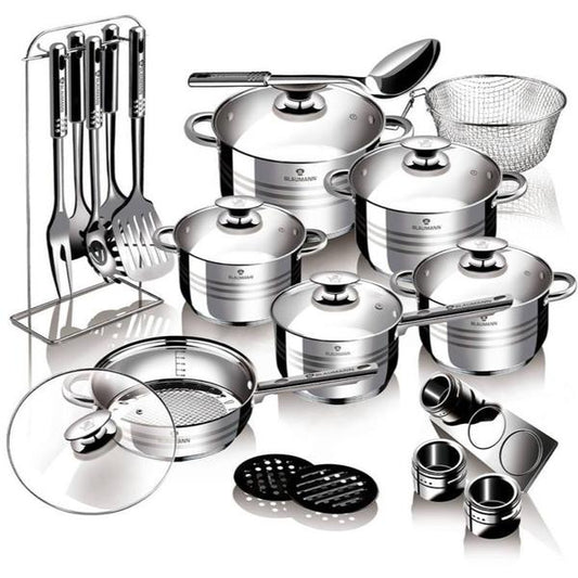 Set de Oale de bucătărie din Oțel Inoxidabil Blaumann, din 27 de piese, cu bandă decorativă din satin, Gourmet Line