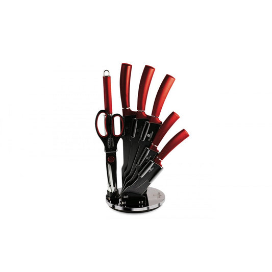 Set de cuțite Berlinger Haus BURGUNDY, acoperit cu titan, 8 piese, cu suport