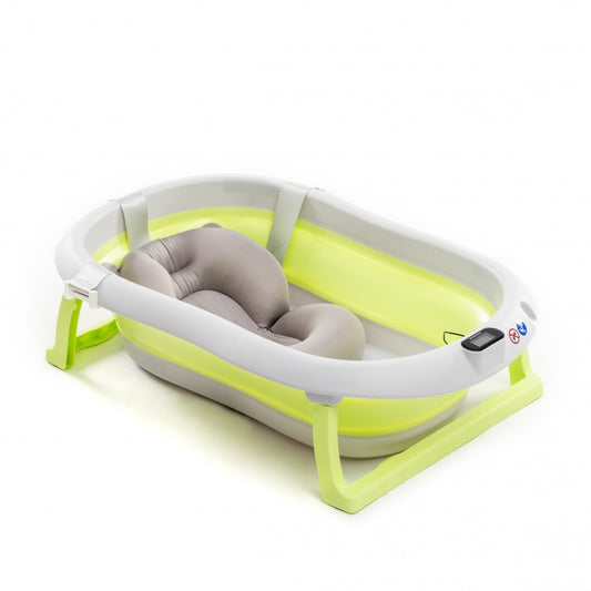Cadă pentru copii cu design unic, pliabilă și portabilă, cu termometru încorporat și pernă plutitoare detașabilă