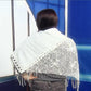 Eșarfă Trapezoidală din Bumbac, 80 cm x 198 cm x 70 cm, Model Fluture și Dantelă, Albă - Bijuterii TV